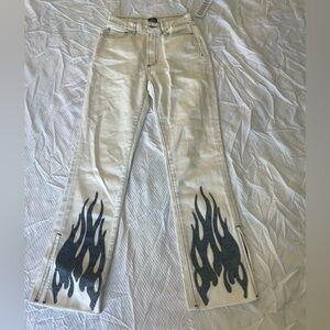 BDG White Jeans with Black Flame Design